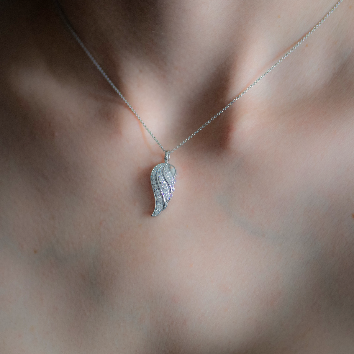 Angel Wings White Gold Necklace With Diamond Wing Pendant ByCanary