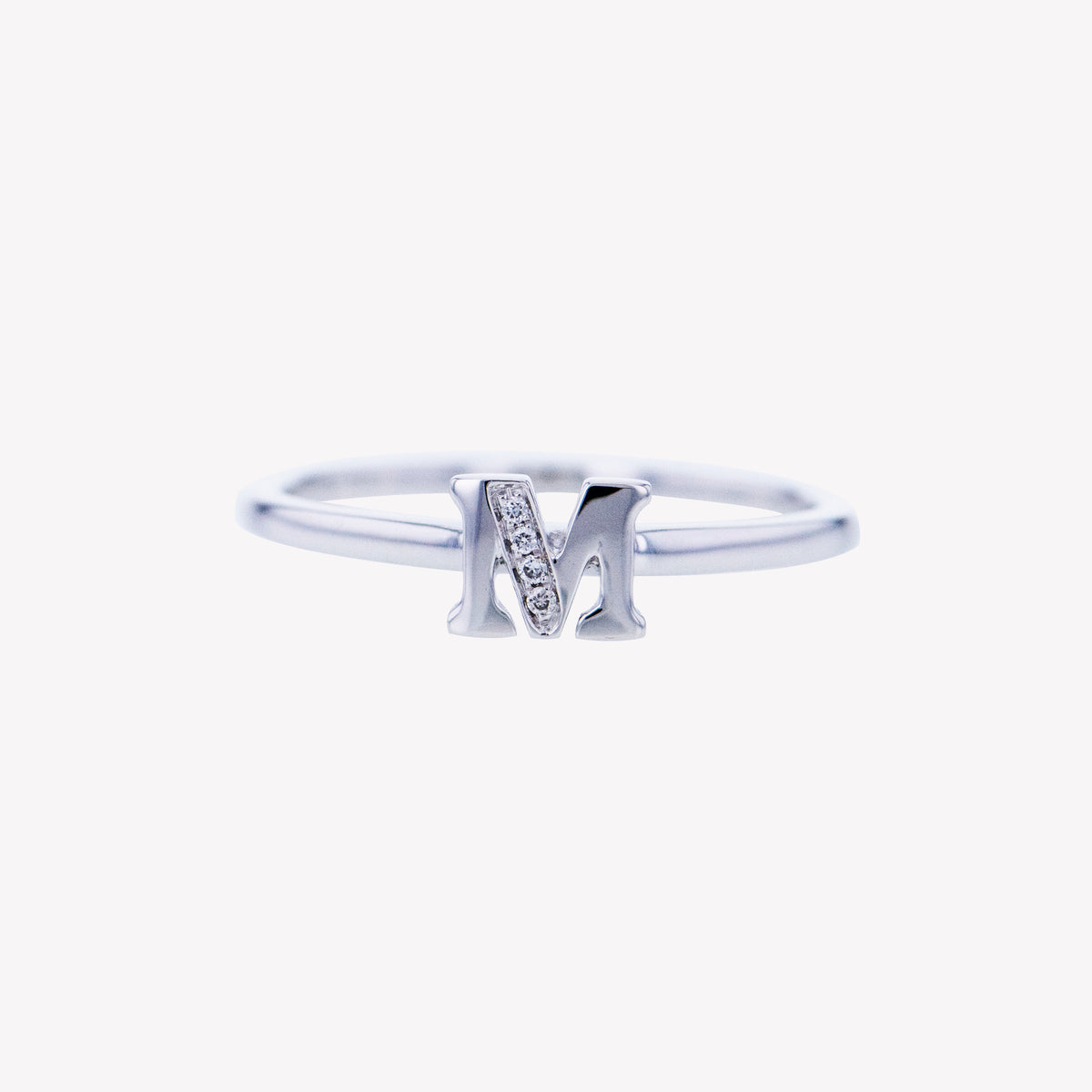 Letter M Diamond Ring in White Gold ByCanary