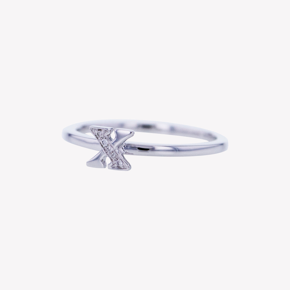 Letter X Diamond Ring in White Gold