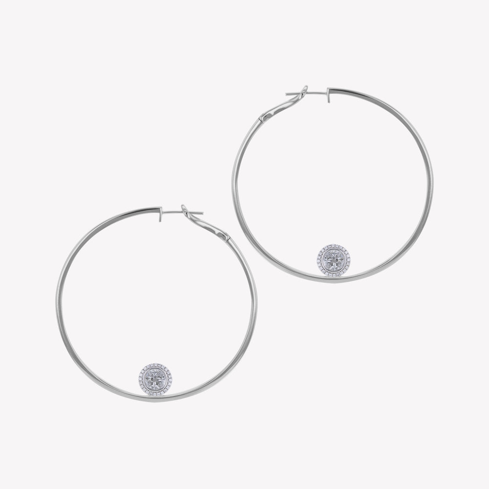 White Gold Hoops with Round Cluster Add-on