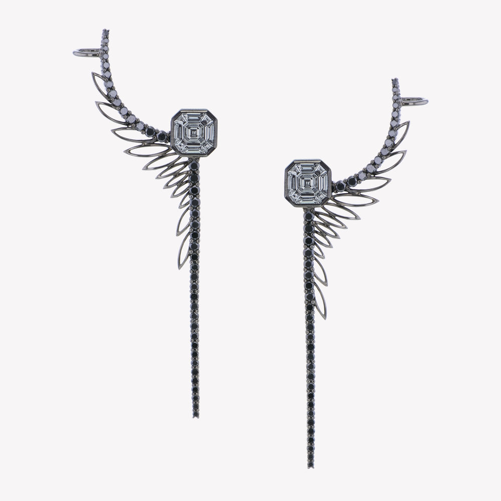 
                  
                    Black Gold Asscher Studs with Wing Inspired Accessories
                  
                