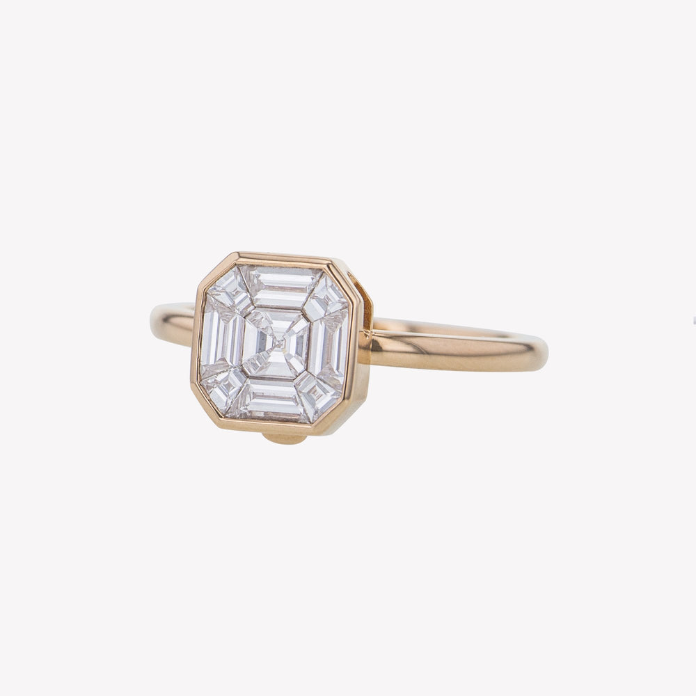 Detachable Rose Gold Asscher Head with Round Band