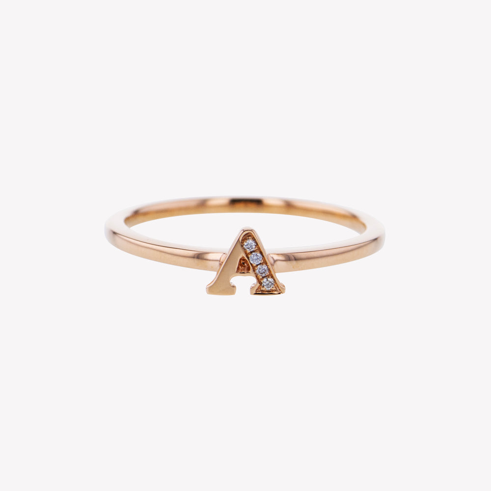 Letter A Diamond Ring in Rose Gold