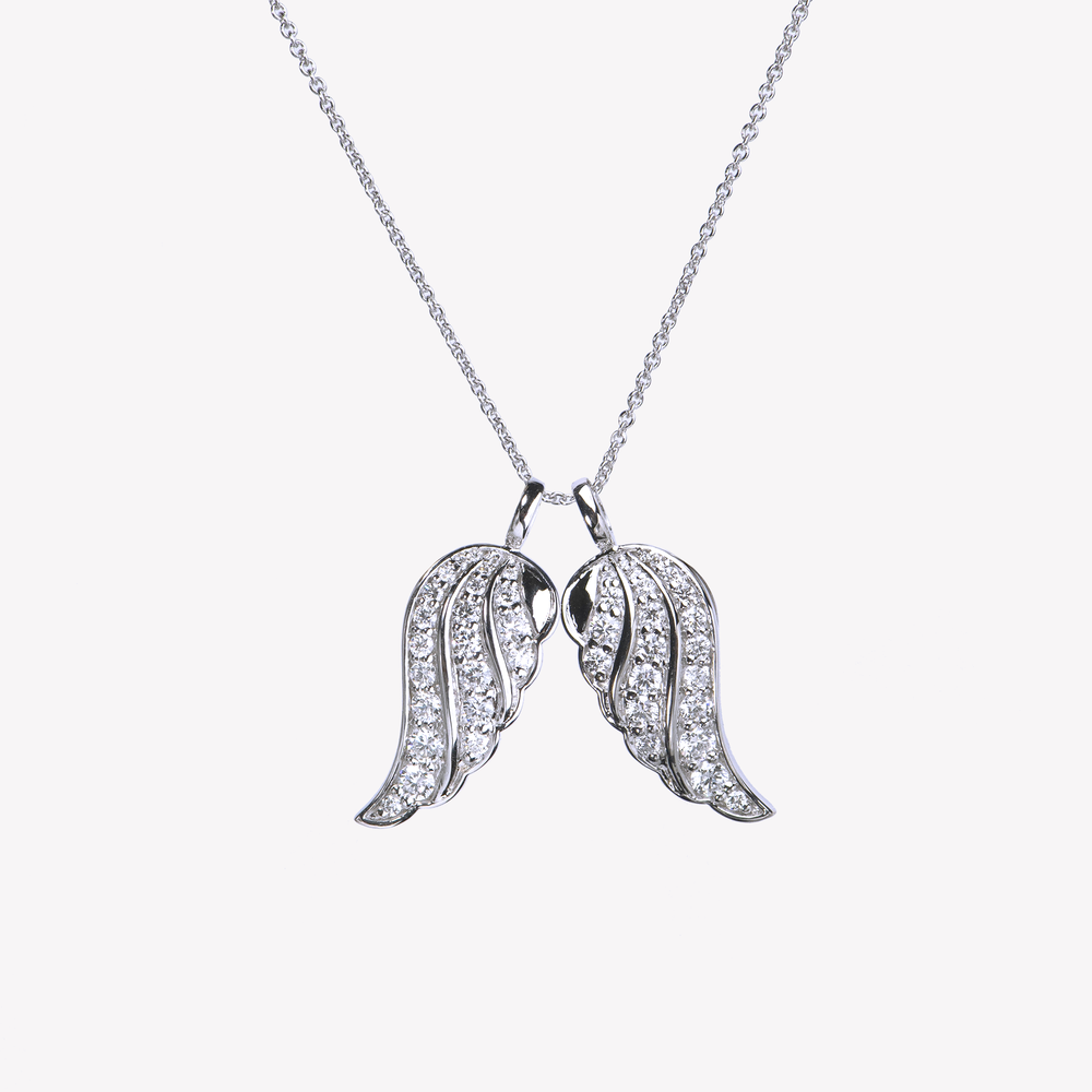 Angel Wings White Gold Necklace With a Pair of  Diamond Wing Pendant