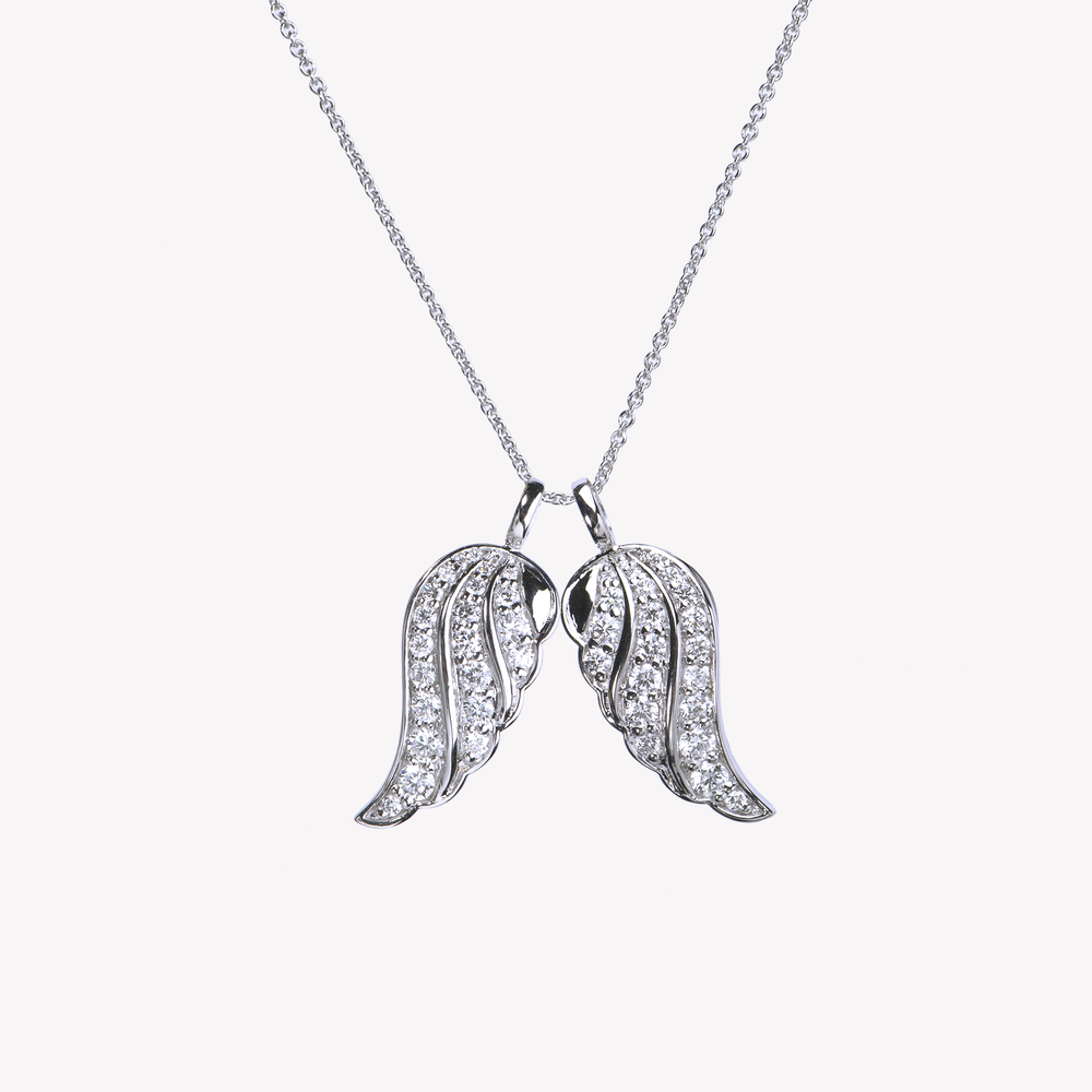 Angel Wings White Gold Necklace With a Pair of Diamond Wing Pendant