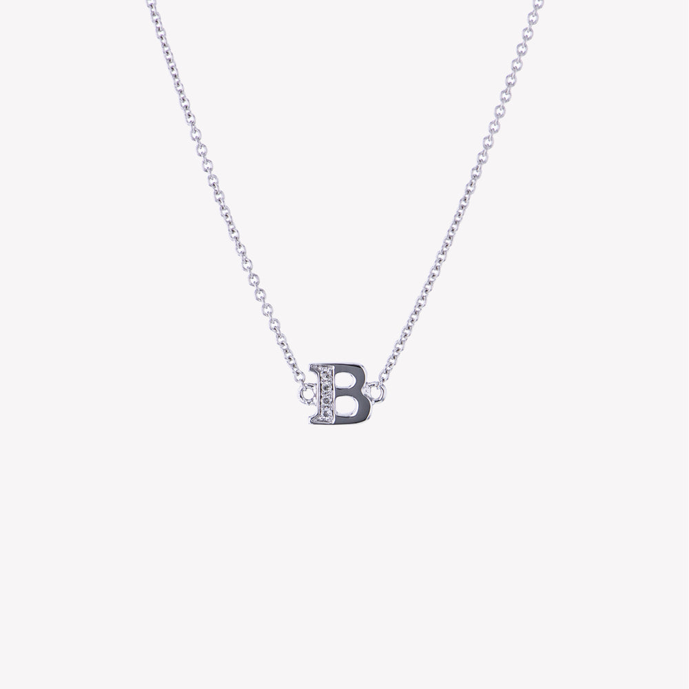 Letter B Diamond Pendant With Chain in White Gold