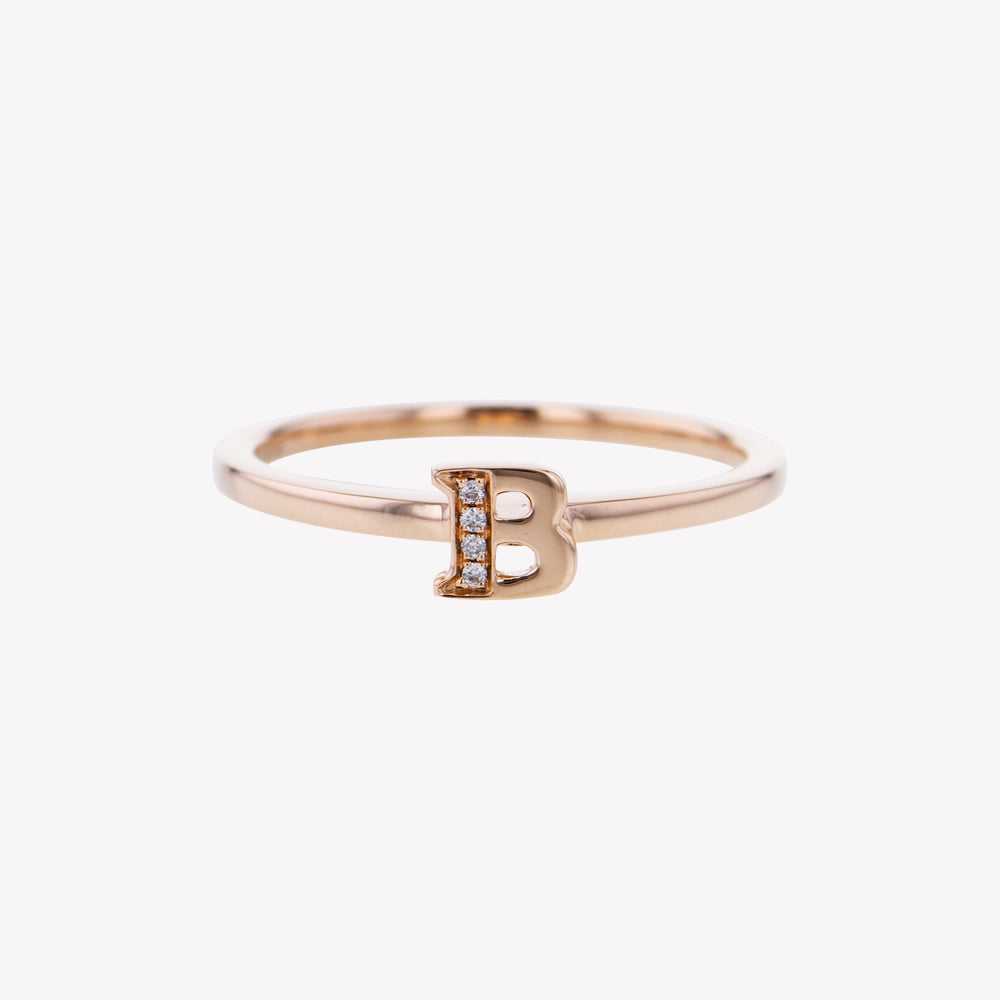 Letter B Diamond Ring in Rose Gold