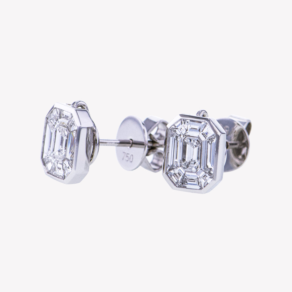 
                  
                    White Gold Emerald Studs Diamond Earrings
                  
                