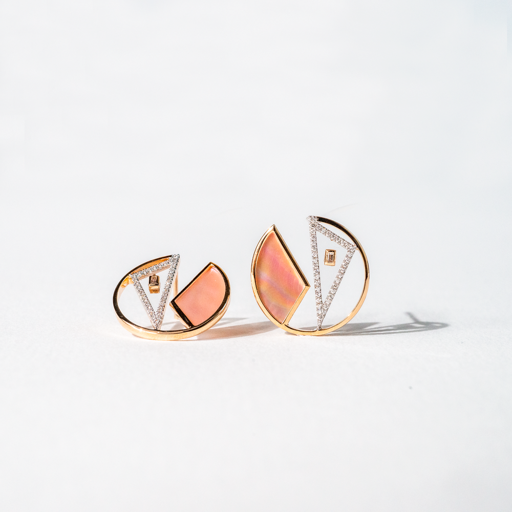 Floating Diamond and Pink Shell Earrings