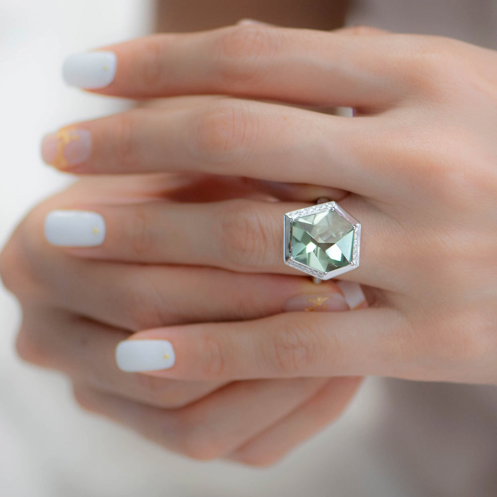
                  
                    W/G Green Amethyst Diamond Ring
                  
                