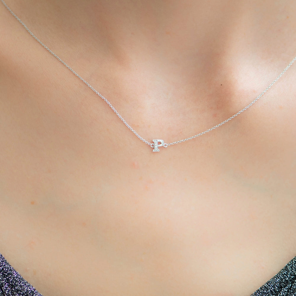 
                  
                    Letter P Diamond Pendant With Chain in White Gold
                  
                