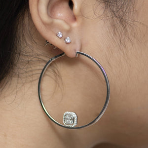 
                  
                    White Gold Hoops with Asscher Cluster Add-on
                  
                
