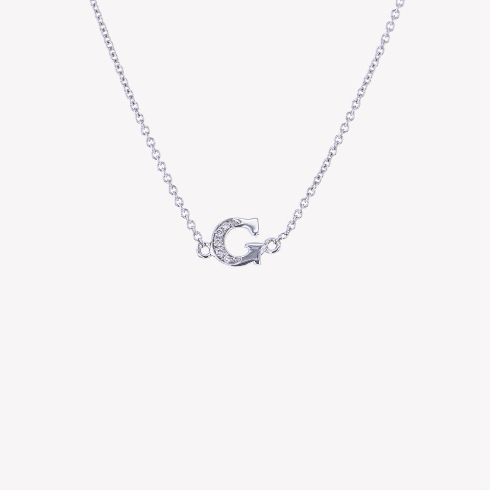 Letter G Diamond Pendant With Chain in White Gold
