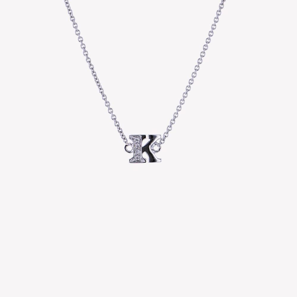 Letter K Diamond Pendant With Chain in White Gold