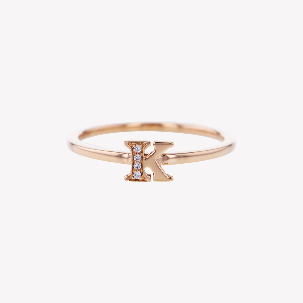 Letter K Diamond Ring in Rose Gold
