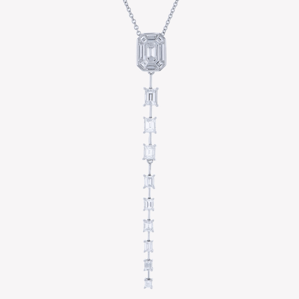 White Gold Emerald Pendant with Baguette Drop I