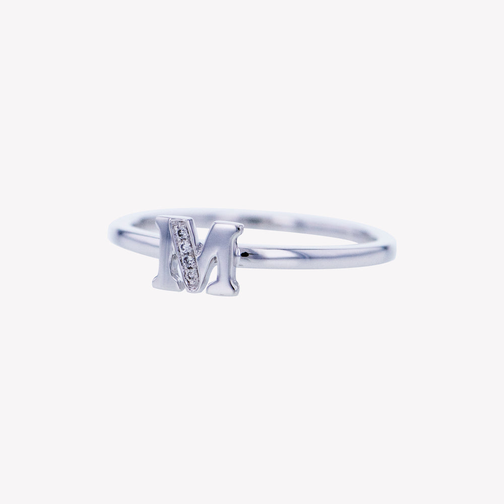 
                  
                    Letter M Diamond Ring in White Gold
                  
                