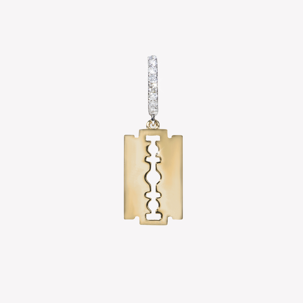 Razor Sharp By Steph Er |  White & Yellow Gold Earring with Diamonds on hoop