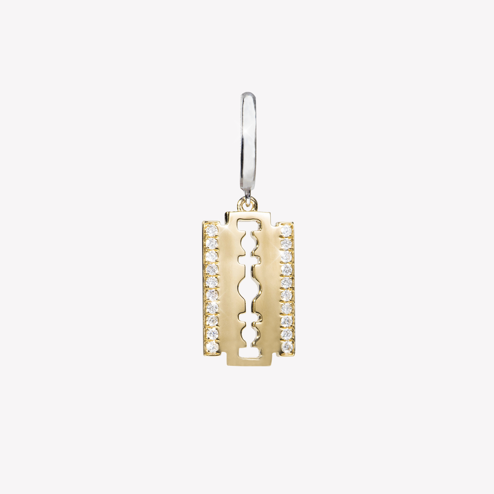 
                  
                    Razor Sharp By Steph Er |  White & Yellow Gold Earring with Diamonds on blade
                  
                