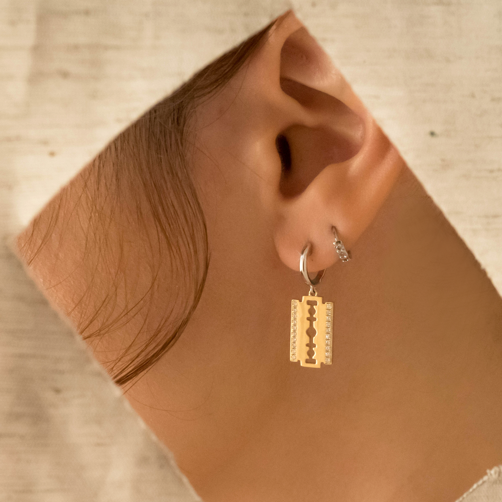 
                  
                    Razor Sharp By Steph Er |  White & Yellow Gold Earring with Diamonds on blade
                  
                
