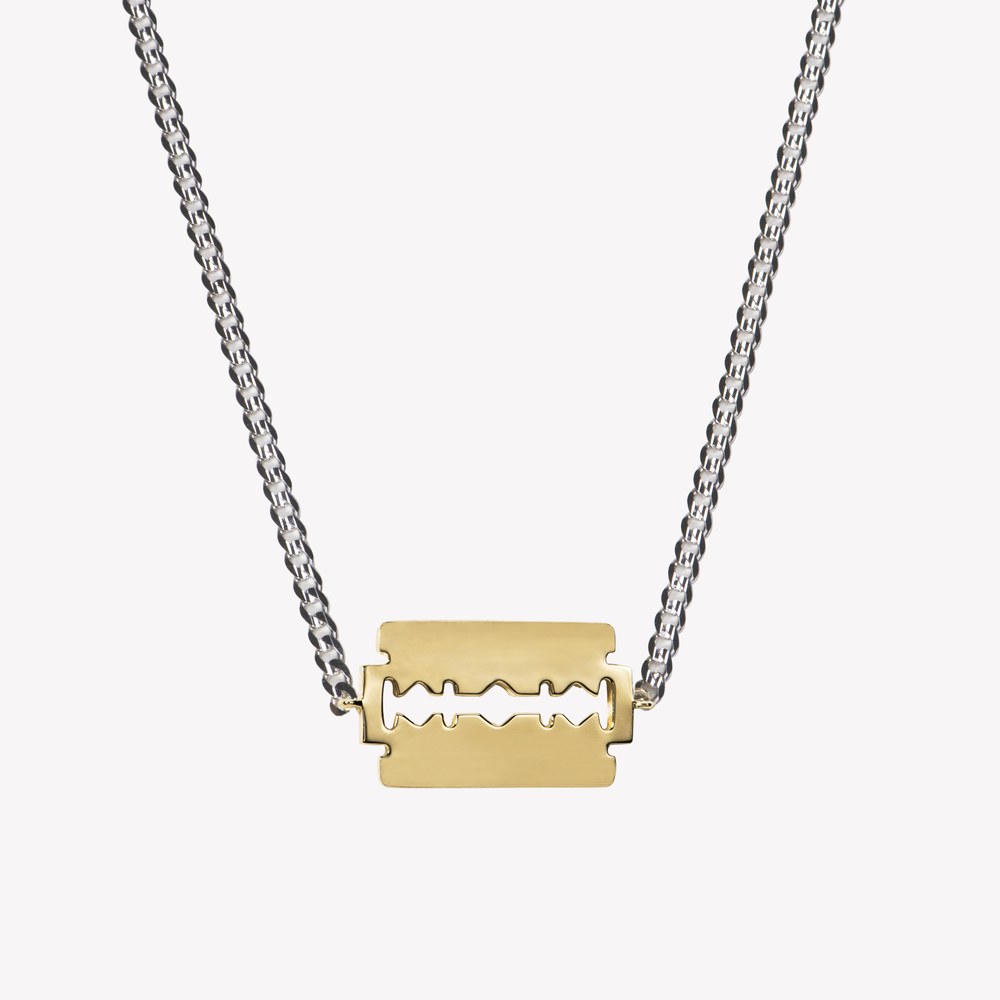 Razor Sharp By Steph Er |  White & Yellow Gold Curb Chain Necklace