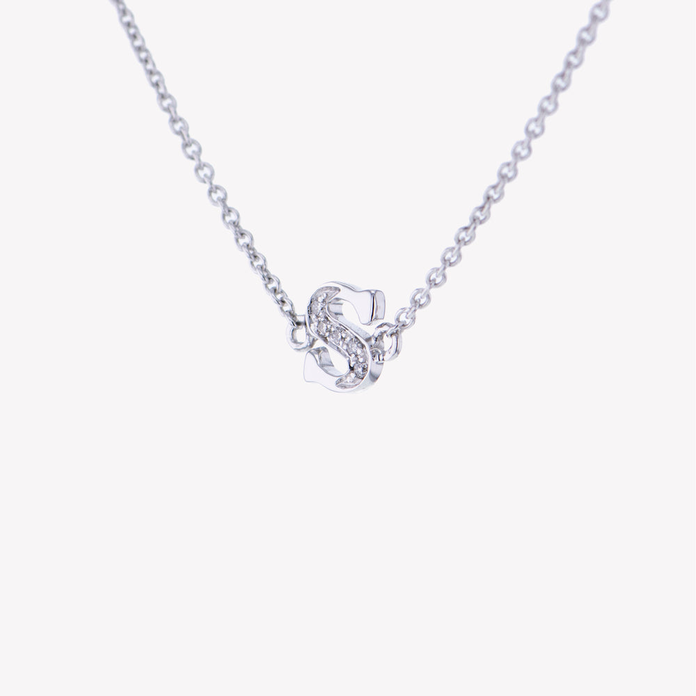 
                  
                    Letter S Diamond Pendant With Chain in White Gold
                  
                