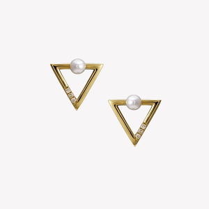 
                  
                    Solo Yellow Gold Pearl Diamond Triangular Earrings
                  
                