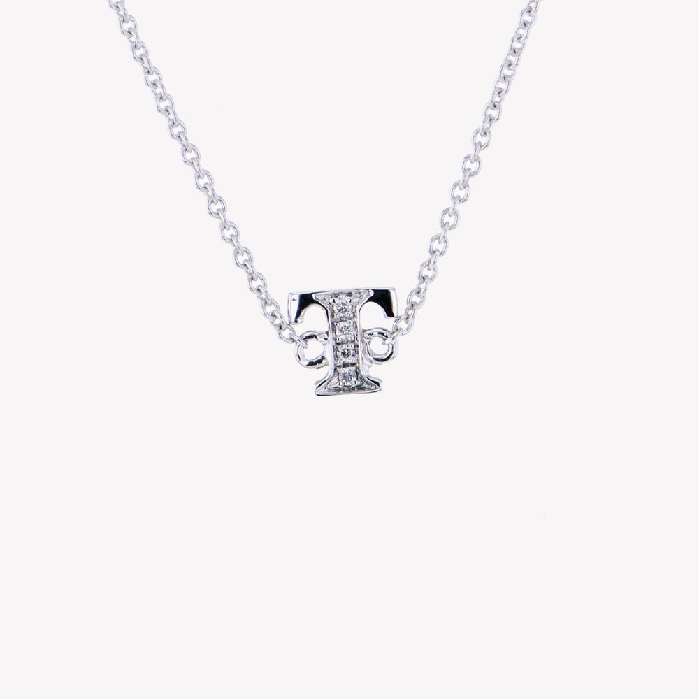 Letter T Diamond Pendant With Chain in White Gold