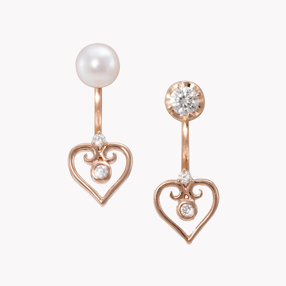 Dreams Come True By Jeraldine (MyBKK Shop) |  Rose Gold Tiara Heart-Shaped Mismatch Earrings