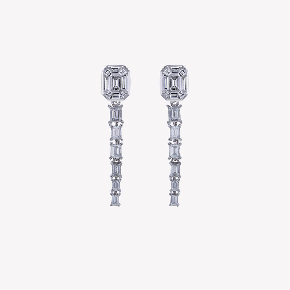 White Gold Emerald Studs with Baguette Drop II
