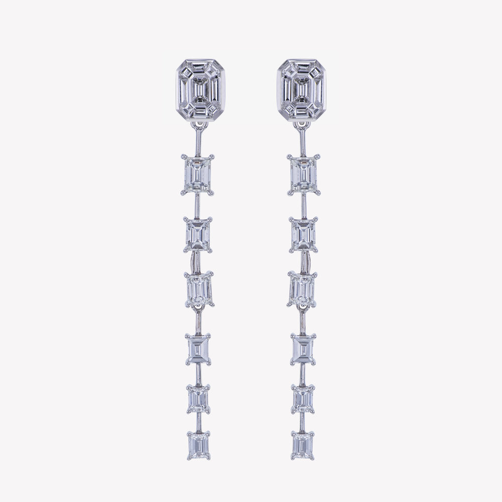 White Gold Emerald Studs with Baguette Drop I