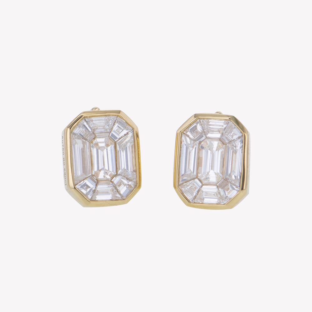 Yellow Gold Emerald Studs Diamond Earrings