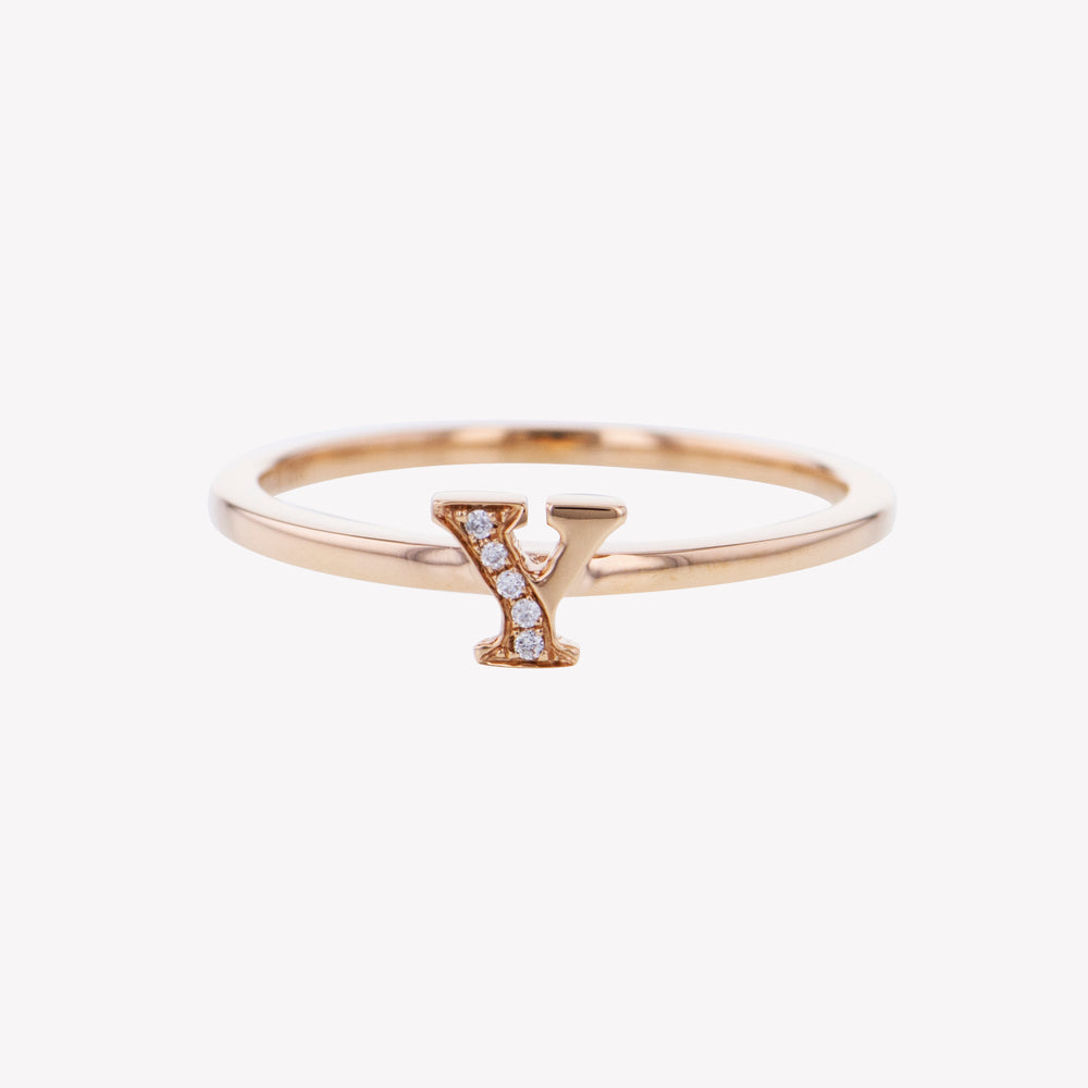 Letter Y Diamond Ring in Rose Gold