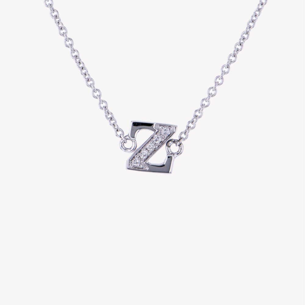 Letter Z Diamond Pendant With Chain in White Gold