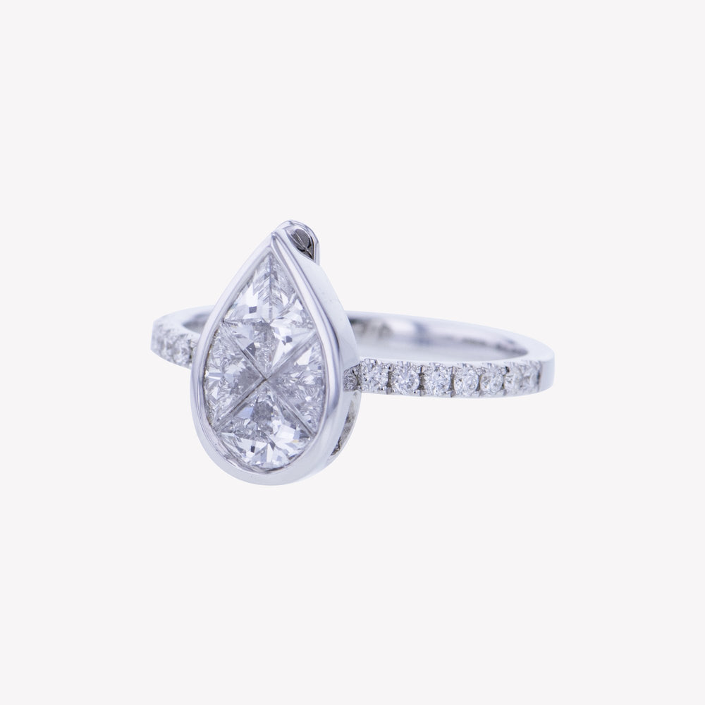Detachable White Gold Pear Head with Round Diamond Band